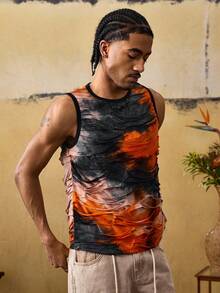 ROMWE MEN Street Life Men's Fashionable Tie-Dye Distressed Design Tank Top, Summer - Multicolor - View 4