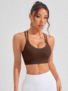 Slayform 女士无缝休闲运动瑜伽文胸 女士运动服 棕色运动上衣 内置文胸运动上衣 女士运动上衣 内置文胸 女士运动服 女士运动文胸 - 棕色 - 查看 6