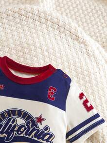 Newborn Baby Boy Clothes Off-White Summer Casual Vacation Sports Letter Print Short Sleeve T-Shirt And Shorts Set,Basketball Football Baseball Outfit - Apricot - View 7