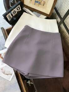 Franclia Quần short nữ, váy nữ, quần culottes nữ, quần short ngắn nữ màu xám, kiểu dáng thời trang thường ngày, đa năng, chất liệu mềm mại, có họa tiết, cạp cao, xẻ tà, thích hợp cho việc đi làm. Trang phục nữ thường ngày mùa xuân/thu, váy ngắn nữ. - Bụi tím - Xem 2