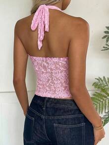 CovetEZ New Arrival Summer Fashionable Sexy Sheer Lace Light Pink Blouse For Women - Baby Pink - View 2