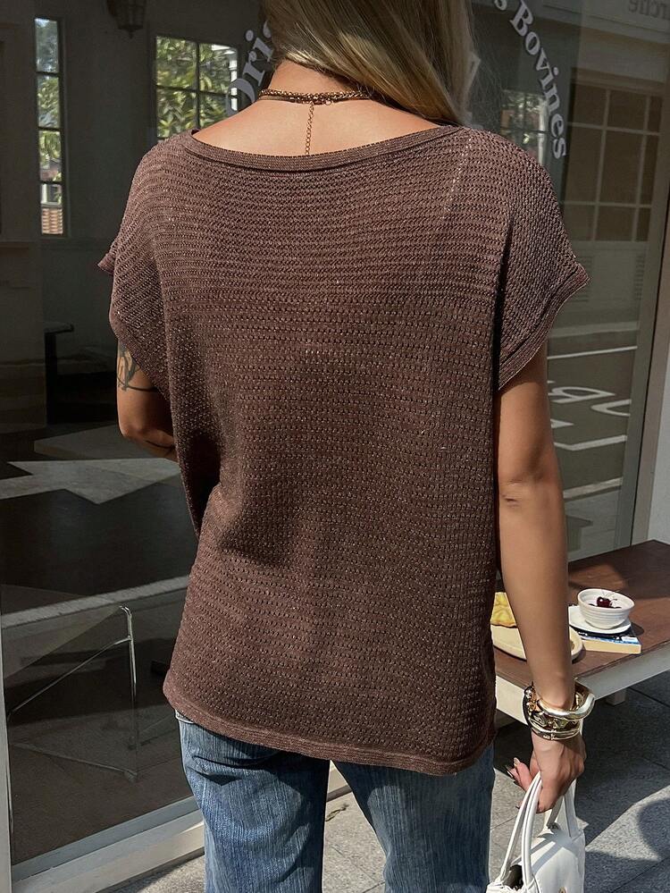 Women's Loose Solid Color Hollow Out Lightweight Casual Vacation Summer Knit Top