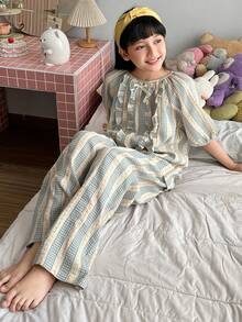 DAZY Tween Girls Printed Short Sleeve Top And Pants Pajama Set - Multicolor - View 3