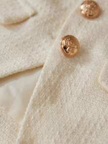 Aveloria Rosie 新款粗花呢面料背心，带纽扣口袋，优雅精致的设计，修身百搭；粗花呢喇叭下摆简约半身裙，女士两件套 - 米色 - 查看 7