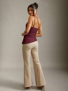 Hauture Sexy Summer Office Casual Simple Solid Asymmetrical One Shoulder Hem Tank Top - Burgundy - View 2