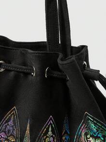 ROMWE Fairycore Túi xách tay Gothic màu sắc có cửa sổ, túi đựng đồ cỡ lớn màu tối, túi đeo vai họa tiết hoa laser ma thuật. - Cửa sổ màu - Xem 3