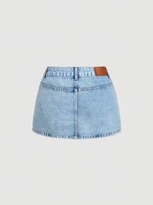 Sweetra 女士休闲牛仔迷你裙 - 藍色 - 查看 2
