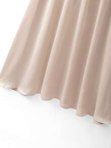 GlowEve Women's Champagne Beaded Shirred Shirred A-Line Dress, Romantic Sophisticated Elegant Satin Spring/Summer Dress - Champagne - View 3