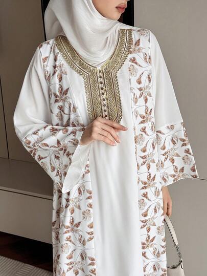 DAZY 女士优雅花卉蕾丝拼接宽松长连衣裙，春夏款