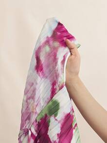 BizChic Floral Print Pleated Tie-Front Dress, Vintage French Elegant Business Formal Vacation Countryside Slouchy Luxury Dating Casual Holiday Halloween Back To School Party Birthday Wedding Guest Church Special Occasion Slimming Elegant Sexy Versatile Summer Autumn Commute Office Outing Beach Gathering Social Holiday Shopping Travel - Purple - View 8