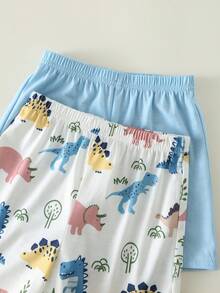 SHEIN 4pcs Baby Boy Blue And White Cute Cartoon Dinosaur Pattern Pajama Set,Summer Lapel Button Short Sleeve Shorts,Loose Comfortable Family Matching - Multicolor - View 7