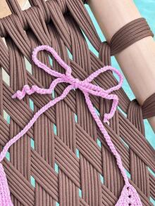 Swim Mod Women's Handmade Crochet Knitted Starfish Beach Cover-Up, Sexy & Cute For Spring/Summer Vacation - Pink - View 5