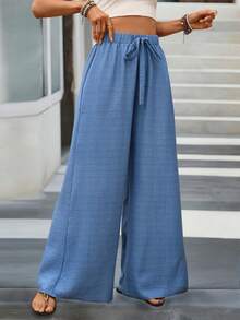 Balvessa Women's Summer Casual Loose Solid Color Pants - Blue - View 8