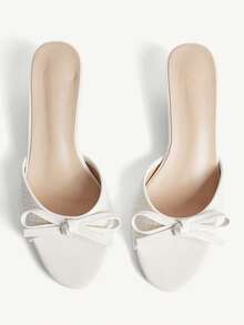 CUCCOO CHICEST 女士米色PU时尚优雅舒适春夏蝴蝶结元素小猫拖鞋 - 米白PU - 查看 2