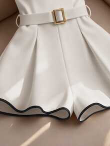 Franclia 夏季抹胸连体裤，金属扣腰带，休闲百搭 - 杏色 - 查看 5