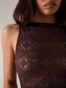 SHEIN BAE Casual Lace Hollow Textured Sleeveless Tank Top, Suitable For Leisure, Vacation, Beach, Brunch, Casual Wear - Brown - View 7