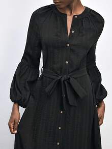 Maija 女士长款衬衫裙，配腰带 - 黑色 - 查看 8