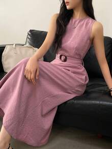 DAZY Women's Casual Solid Color Sleeveless Dress - Purple - View 1