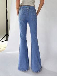 TRNVIE 女士休闲水洗低腰喇叭牛仔裤 - 藍色 - 查看 2