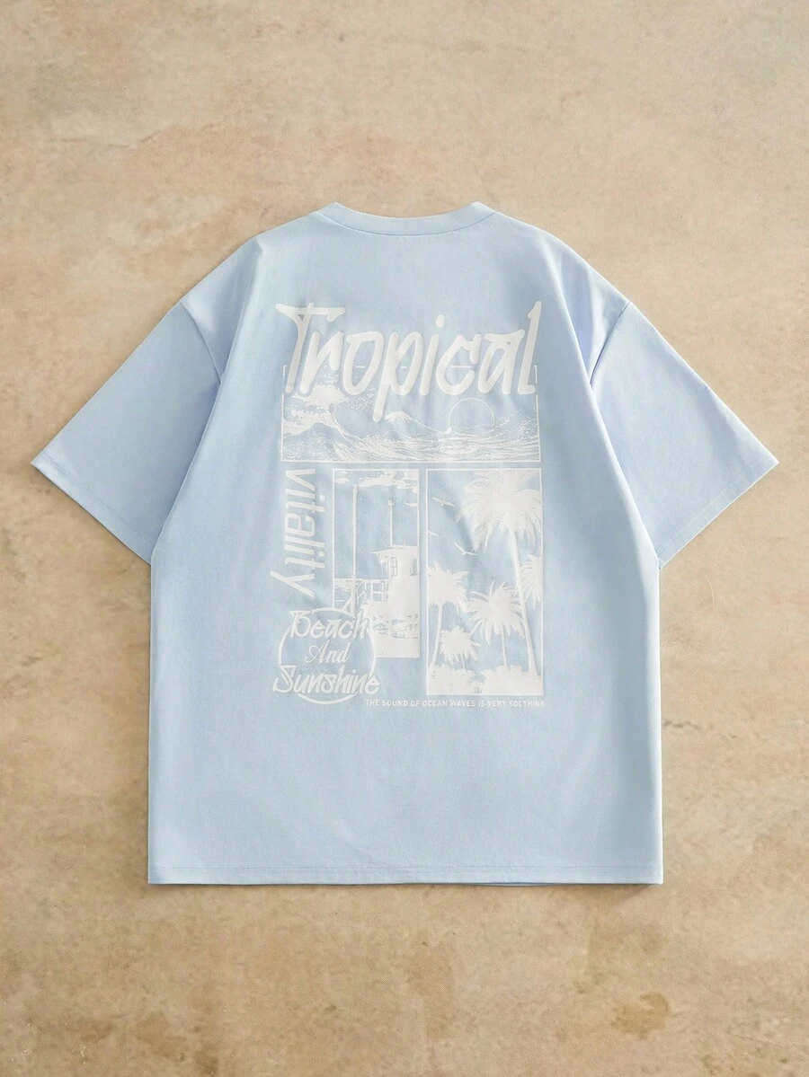 HIMLAND 男士休闲热带印花圆领短袖T恤