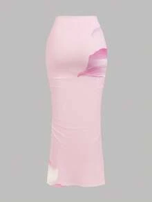 Conjunto de 2 piezas de falda mini asimétrica fruncida con estampado floral y ajuste ceñido para adolescentes, conjunto informal de verano/vacaciones - Multicolor - Ver 5