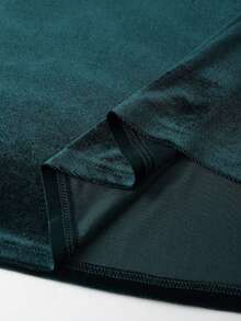 Franclia Women's Velvet Polo Collar Rhinestone Embellished Elegant Dress In Dark Green,Autumn Long-Sleeved Casual Formal Gown For Dining,Wedding Guest,Party - Green - View 7