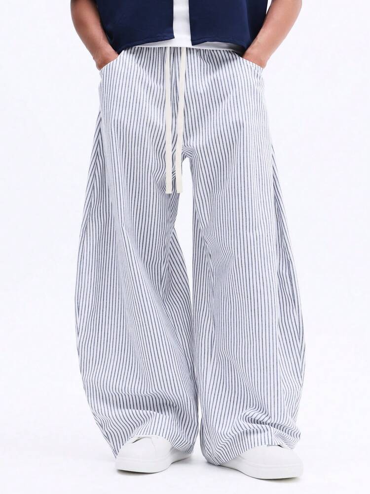 Vertical Striped Wide Leg Pull On Pants