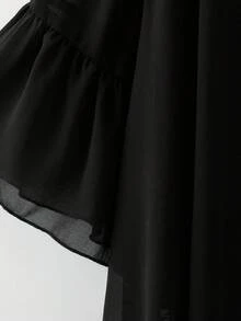 Elenzga 加大码黑色蕾丝拼接开衫，中长款，七分袖，优雅防晒，宽松显瘦轻便外套 - 黑色 - 查看 4