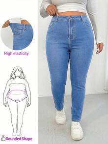 Enliva Plus Size Women Casual Everyday Wear Button Pocket Denim Jeans, For Apple And Rounded Body Shape - Light Wash - View 2