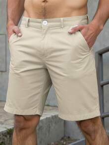 Manfinity Homme Men's Solid Color Pocket Button Casual Versatile Daily Wear Shorts - Apricot - View 3