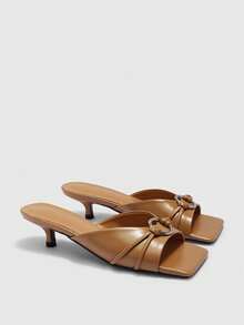 CUCCOO BIZCHIC Fashion V-Mouth Simple Atmosphere High-Heeled Women's Sandals Half Drag - Khaki - View 7