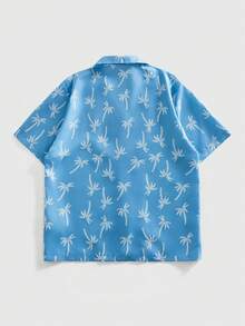 ROMWE MEN Casual Men's Summer Beach Vacation Coconut Tree Print Shirt Set - Blue - View 5