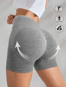 Gameset SHEIN Sport Quần short nữ thời trang cạp cao, co giãn, nâng đỡ vòng bụng. - Màu Xám nhạt - Xem 2