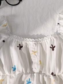 Áo kiểu vintage ngọt ngào cho bé gái: Viền ngọc trai + chấm bi trắng, tay phồng ngắn, cổ vuông, eo nhún, mỏng nhẹ, không bồng bềnh, kiểu áo rộng rãi thoải mái, thích hợp cho hẹn hò/đi chơi hàng ngày, mùa xuân & hè. - trắng - Xem 8