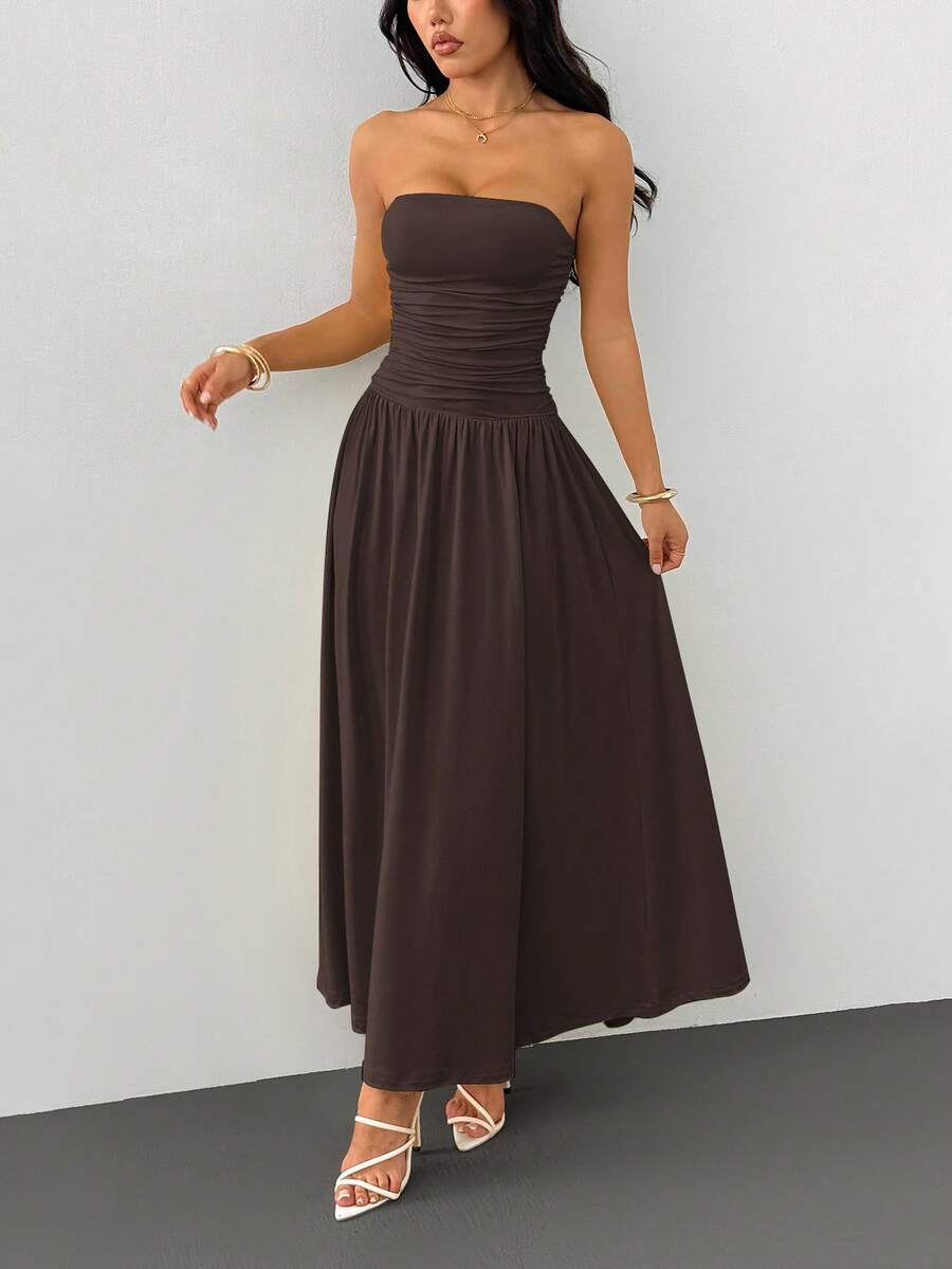 SHEIN PETITE 优雅纯色连衣裙