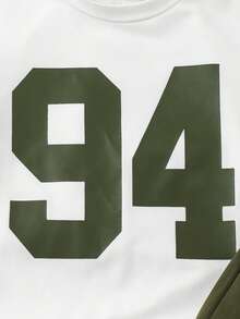 SHEIN Streecool Kids Toddler Boys' Letter 94 Print T-Shirt & Khaki Cargo Shorts 2pcs Set, Vintage Casual Outfit - Army Green - View 3