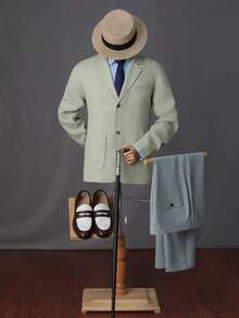 Manfinity Bizformal Blazer casual de hombre de color verde claro con textura, de corte slim y ajuste holgado, de un solo abotonado - Verde - Ver 5