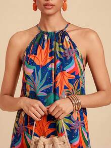 Travachic 女士夏季度假休闲热带棕榈树印花吊带连衣裙 - 彩色 - 查看 3