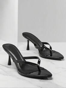 SHUZIA 女士时尚日常百搭人字拖高跟凉鞋 - 黑色 - 查看 7