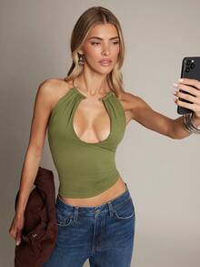 Hauture 女士双层前钢圈细节吊带上衣 - 軍綠色 - 查看 6