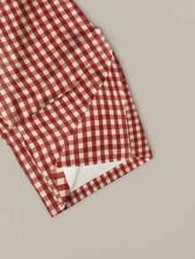 INAWLY Women's Bow Print Round Neck Short Sleeve T-Shirt And Plaid Drawstring Waist Pants Casual Suit - Red and White - View 6