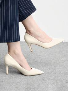 CUCCOO BIZCHIC 女士尖头细高跟鞋 米色简约女士高跟鞋 户外通勤 日常百搭 工作 派对 宴会 女士鞋 - 白色 - 查看 5