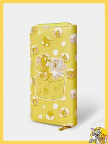 TOM & JERRY X SHEIN 时尚可爱卡通崔弟图案长款钱包 - 黃色滿鋪 - 查看 2