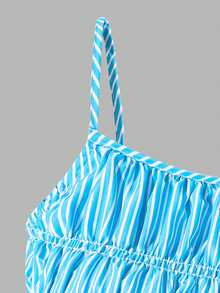 SHEIN Sparklyn 2pcs/Set Teen GirlCasual Camisole Top And Wide Leg Pants Set, Summer - Blue - View 3