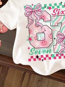 SHEIN T-shirt à col rond à manches courtes décontracté avec imprimé graphique à damier coloré à la mode, numéro 67, nœud papillon, étoile, visage. Convient pour le port quotidien au printemps et en été, les sorties, la photographie de rue, le hip-hop, les filles élégantes, les tenues décontractées, les enfants. Nouveau style, homecoming, point de vue, chic - Multicolore - Voir 5