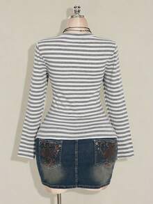 SHEIN ICON Áo thun ôm dáng dành cho nữ cỡ lớn, phối ren tương phản, màu đen và xám, dành cho mùa thu/đông. - Nhiều màu - Xem 2