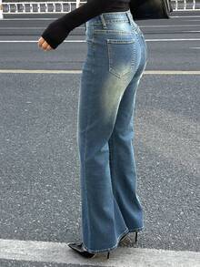 DAZY Quần jeans ống loe dáng ôm, thanh lịch kiểu cao bồi miền Tây dành cho nữ, có túi rách, phù hợp cho mùa xuân và mùa thu (phong cách Y2K). - Màu xanh lam - Xem 6