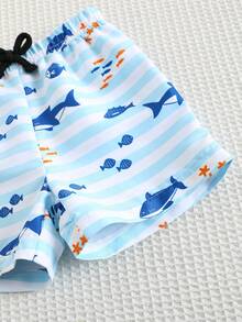 SHEIN 男婴休闲度假卡通条纹松紧腰泳裤 - 彩色 - 查看 5