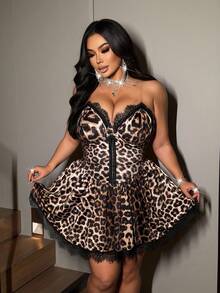 NU&NOW فستان نسائي رسمي بطبعة نمر، فستان ضيق مع تطريز دانتيل ملون بشكل متباين أنيق وعصري للارتداء اليومي والعمل، قماش مرن مناسب للخصر الممشوق، أكمام طويلة - الأسود - مشاهدة 4