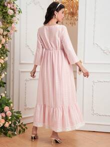 Momance Elegant Knotted Collar Ruffle Hem Maternity Dress For Autumn - Pink - View 2